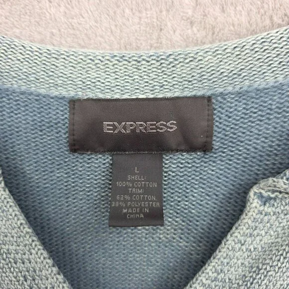 Express Sweater L Green Camo Lion Patches Elbows Side Heavy 90s Y2K Rolled Edges